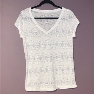 Aeropostale L White V-Neck Thin/ Semi-Sheer